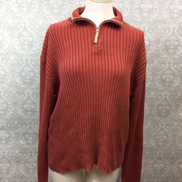 Woolrich XL Womens Cayenne Orange Quarter Zip Pullover Ribbed Sweater - Picture 1 of 6